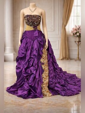 Make a grand entrance in this purple and gold ragazza 2 piece gown size 7.